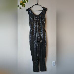 Vintage Colorado Black Sequin Jumpsuit - Size Medium - Scoop Back Party Wear
